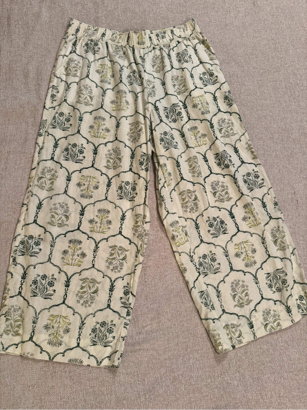 Rachel Zoe 100% Linen Botanical Wide Leg Cropped Pants XL